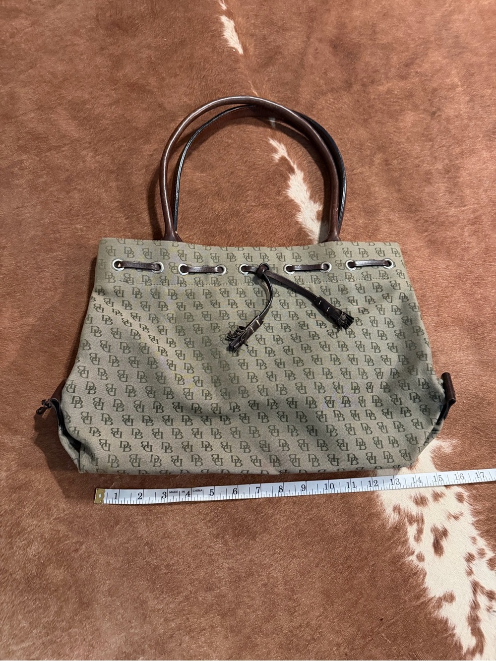 Dooney & Bourke Monogram Canvas Tote with Dark Brown Handles
